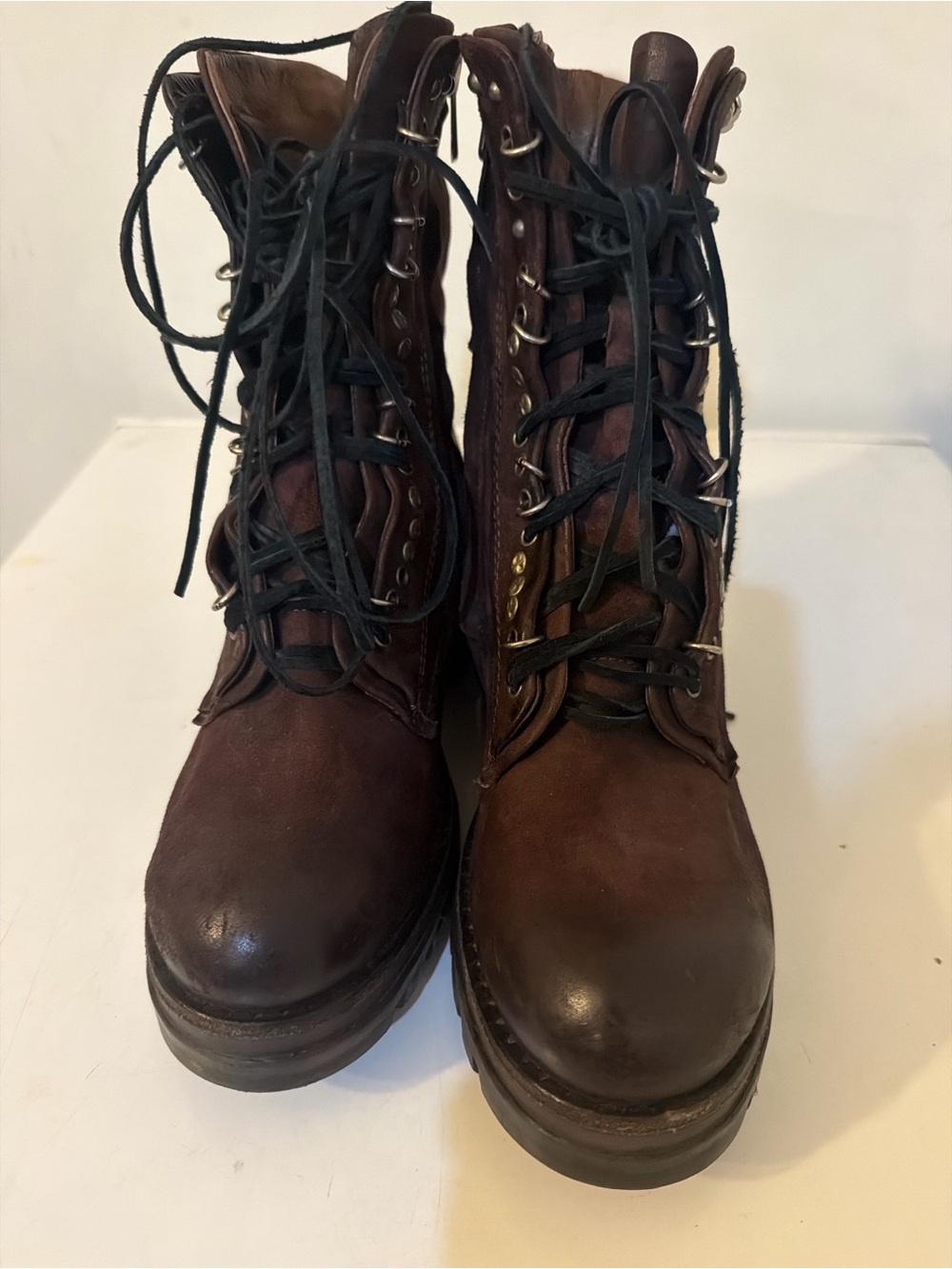 AS98 Stockton Genuine Black Leather lace up whith zipper Boots sz 7